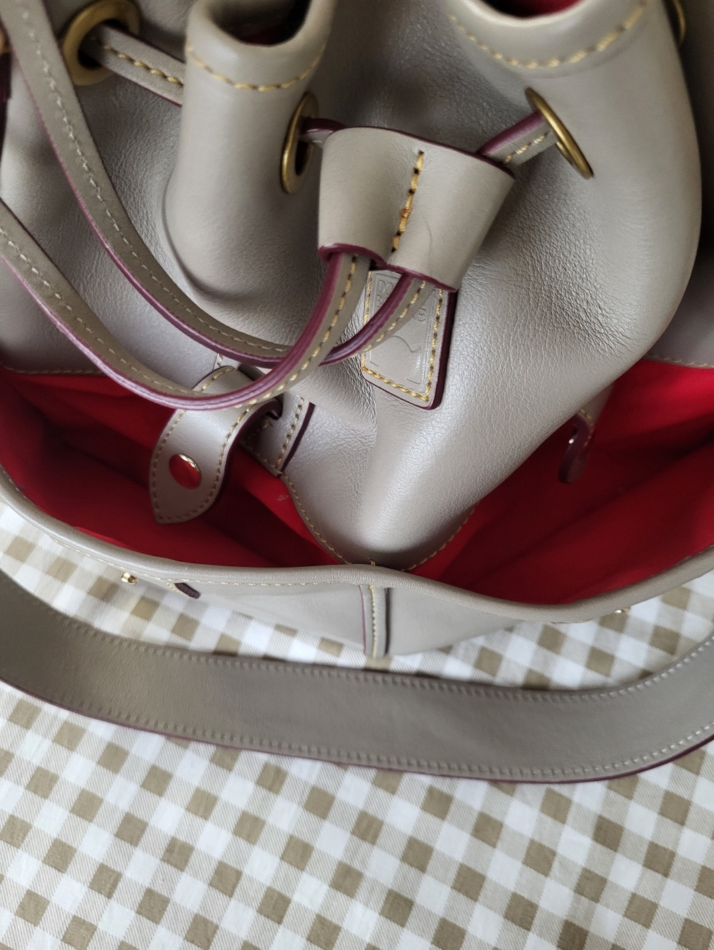 Dooney & Bourke Gray Florentine Leather Drawstring Tote / Satchel, Gold Hardware - Picture 16 of 16